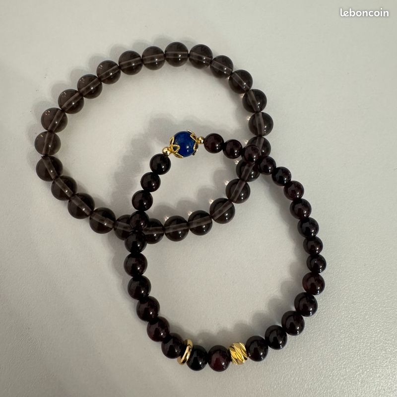 Duo de Bracelets Protecteurs – Obsidienne Glacée 7mm, Grenat 6mm & Lapis Lazuli 8mm | Harmonie Énergétique & Élégance Naturelle (image 2)