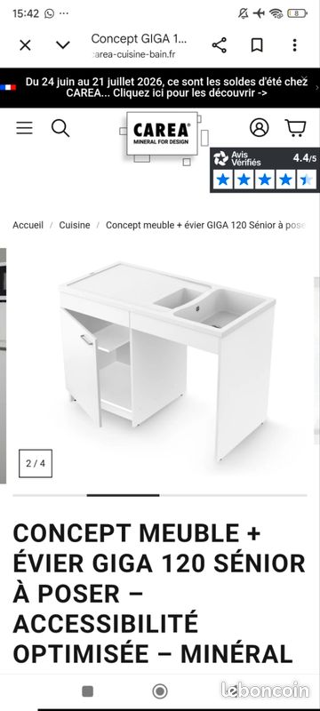 Meuble evier mobilité reduite giga 120 minéral carea (image 4)