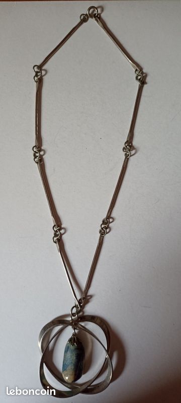 Pendentif Vintage Métal Et Pierre Naturelle Fait Main - Bijou Occasion Unique