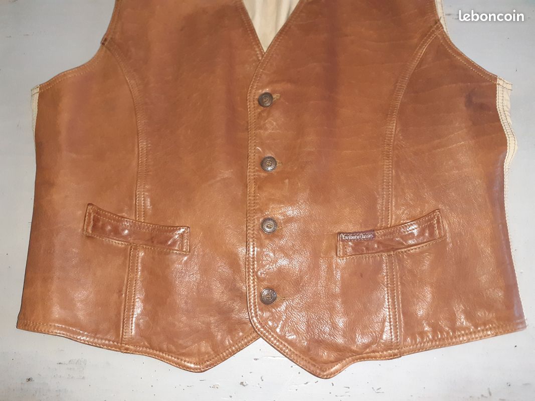Gilet En Cuir Vintage Taille XL - Année 1984 - Style Moto - Occasion Très Bon état