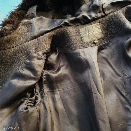 Manteau/duffle Coat Maje Taille 38 - Laine Et Cachemire, Gris/noir, Occasion Très Bon état, Style Habillé