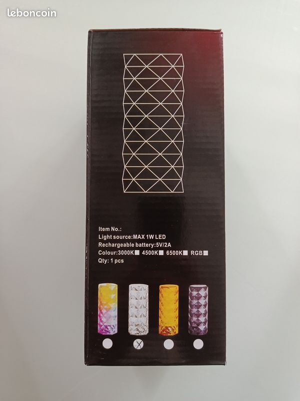 Lampe cristal LED tactile rechargeable USB (Effet Diamant) (image 3)