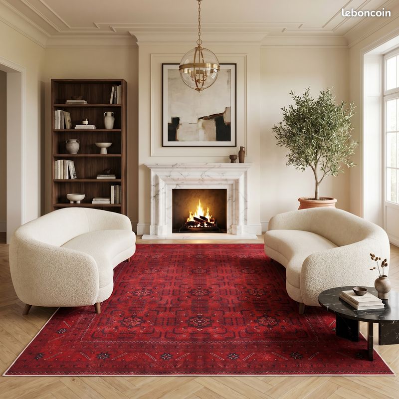 Tapis Vintage NEUF Coton 200X290 CM ROUGE Oriental lavable tapis de salon bohème (image 1)