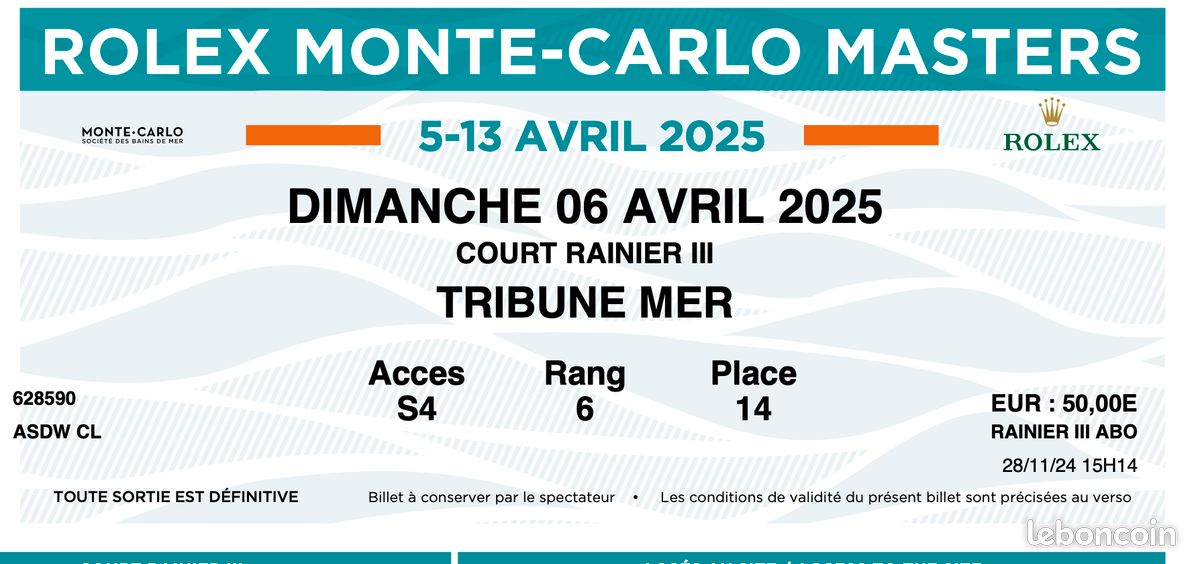 ATP Tour Rolex MonteCarlo Masters 2025 Billetterie