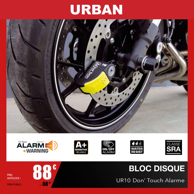 Antivol Bloque Disque UR10 HITECH - SRA Urban moto : ,  bloque disque de moto