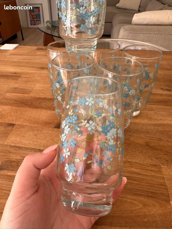 Lot De 8 Verres à Orangeade Arcopal Modèle Tivoli - Noir - Vintage Occasion