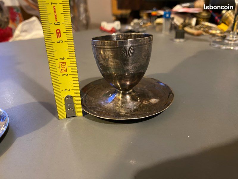 Paire coquetiers coupelle métal argenté table cuisine oeuf vintage poinçon lys (image 6)