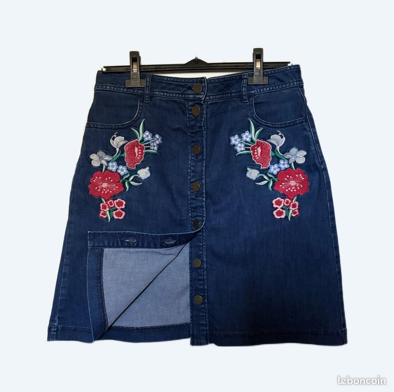 Jupe Courte St. John's Bay Taille 14 Bleu, Coton Floral Léger Avec Poches Et Zip