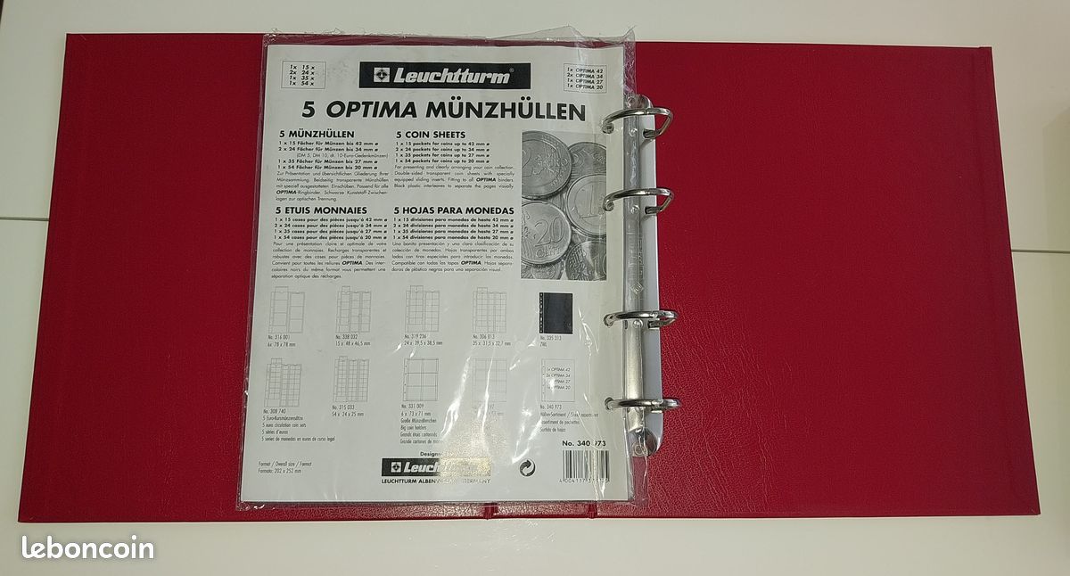 Feuilles Numismatiques Leuchtturm OPTIMA - Lot De 5 Pour 35 Pièces Jusqu'à 27mm