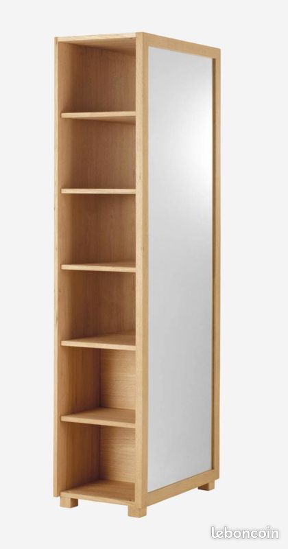 Etagère miroir sur pied en chêne avec rangements + 2 tiroirs en bois (image 1)