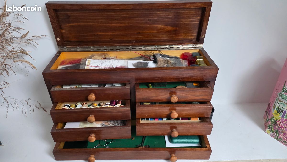 Tubayia 2 Pièces Boîte de Pêche à La Mouche Boîte de Rangement de Leurre Pêche en Bois