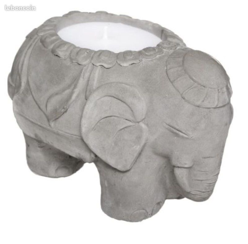 Bougeoir Rond En Céramique Grise, éléphant En Relief – Moderne, Déco Afrique