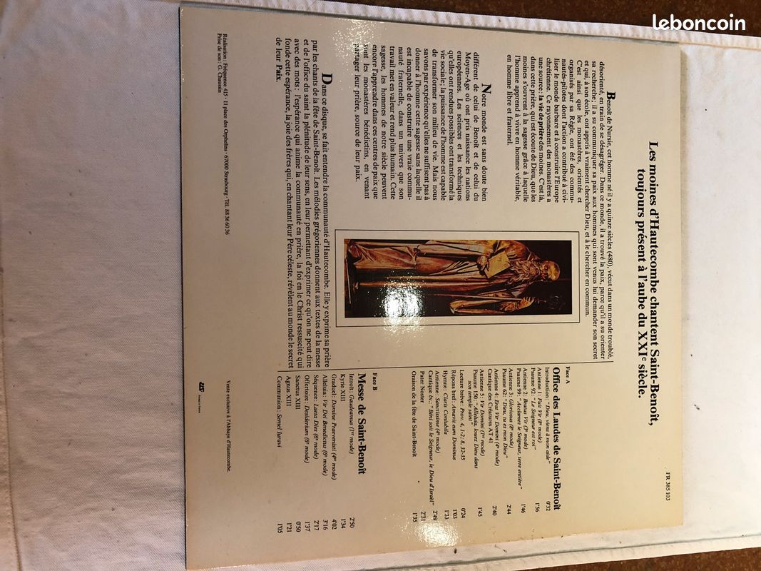 Disque 33 tours vinyl Les moines de Hautecombe chantent St-Benoit (image 2)