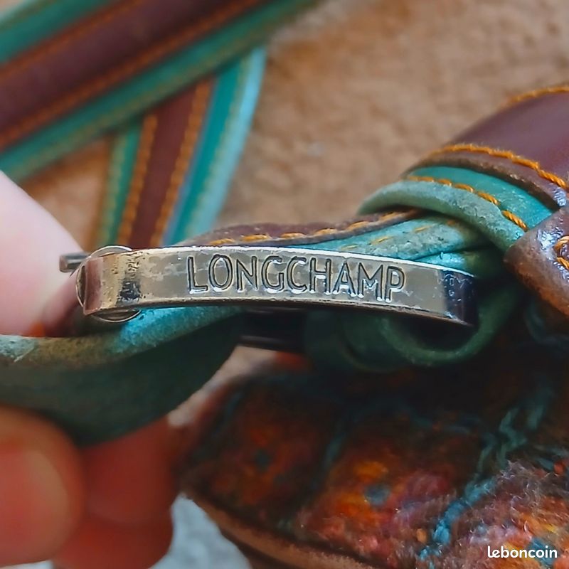 Sac Longchamp Vintage Authentique - Toile Tissée Marron & Bleu (image 12)