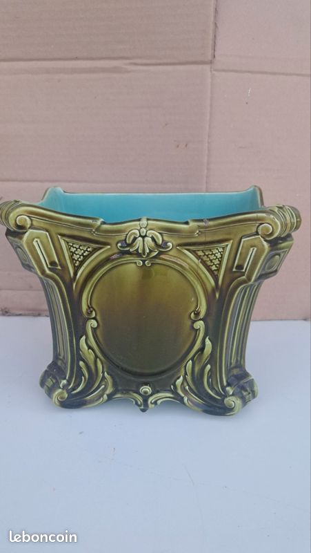 Rare paire de cache-pots Sarreguemines Art nouveau en barbotine – modèle 331 (image 2)