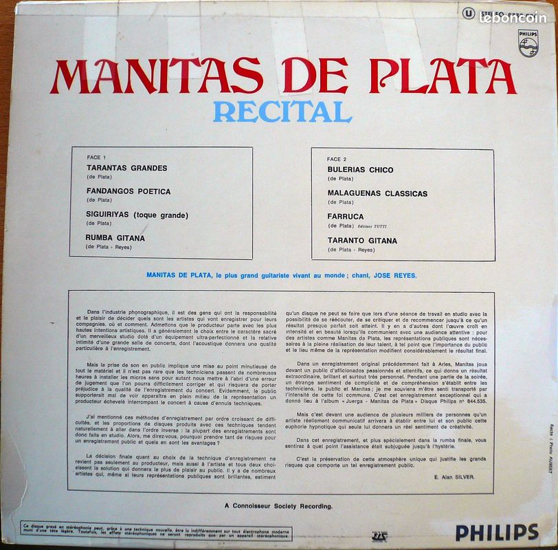 Disque Vinyle 33T Manitas de Plata – RECITAL – 1968 (image 2)