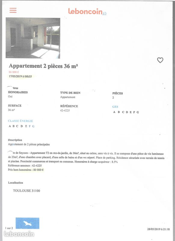 Appartement 2 pièces 36 m² · à Toulouse · 36 m² · 650 €