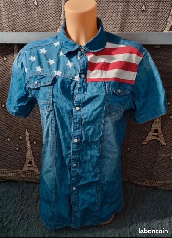 Chemise American Vintage En Coton Bleu Jeans - Taille M, Occasion Très Bon état