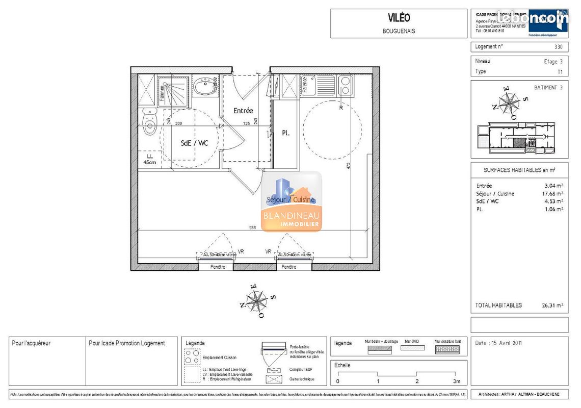 Appartement 1 pièce 26 m² · à Bouguenais · 26 m² · 386 €