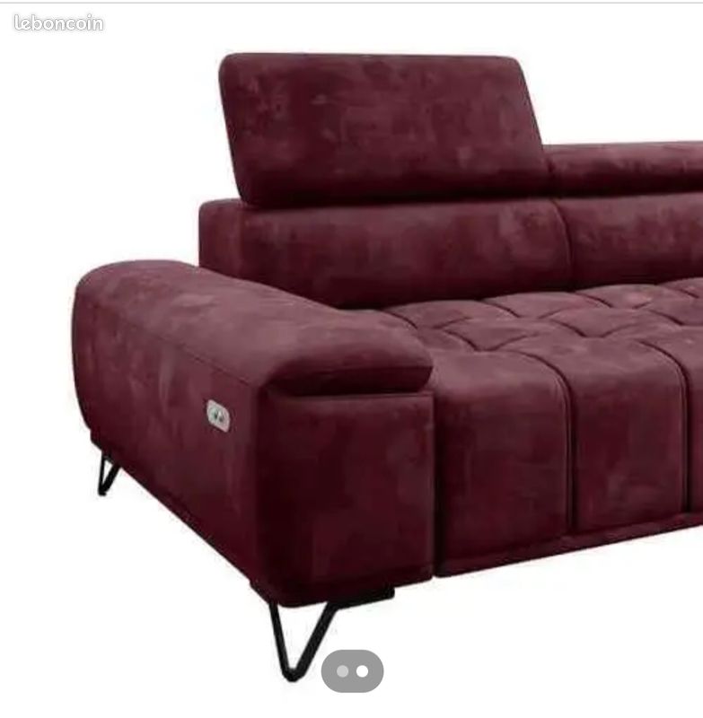 Grand canapé électrique d'angle en velour (image 1)