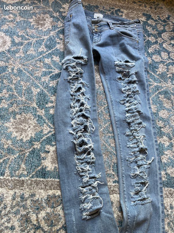 Lot 3 jeans MET taille XL taille basse; rose scintillant, bleu ciel: skinny used déchiré (image 6)