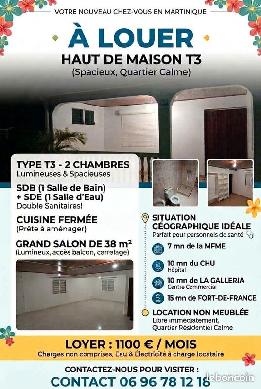 Maison 3 pièces 115 m² · à Le Lamentin · 115 m² · 1 200 €/mois