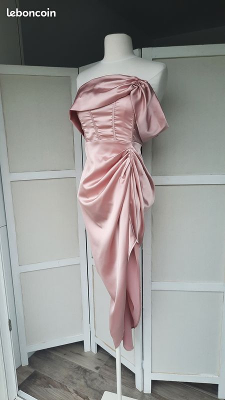 shein pink satin dress SHEIN Criss Cross Tie Backless Drawstring Side Split Thigh Satin Cami Dress
