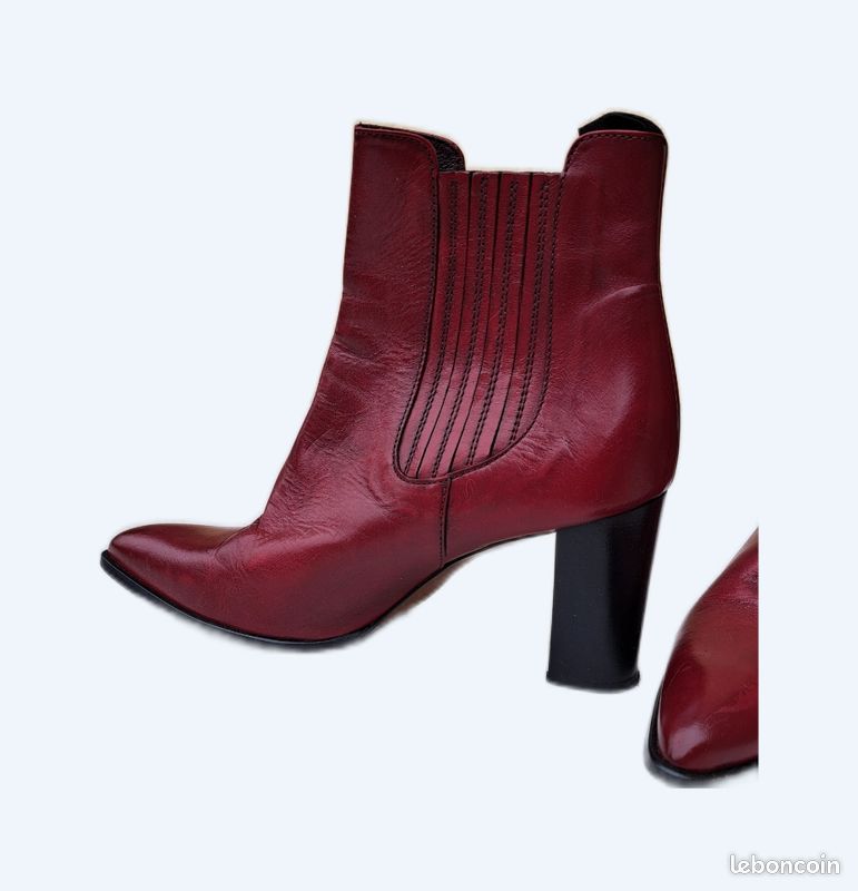 Bottines en cuir bordeaux (image 1)