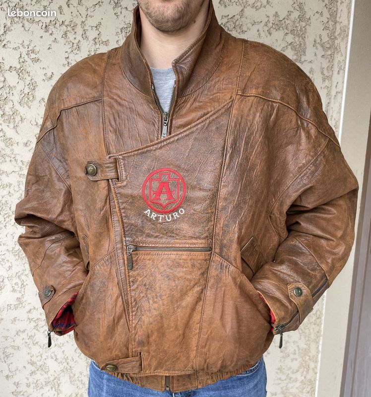 BLOUSON cuir homme ARTURO vintage L/XL Vêtements
