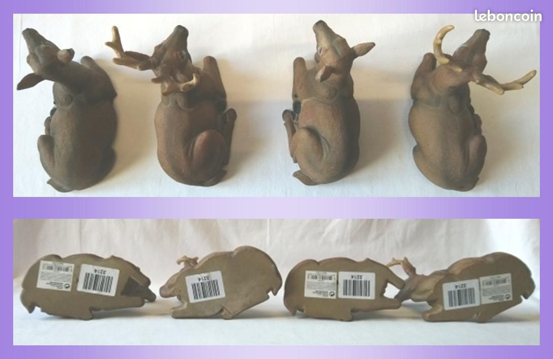Figurines : 2 couples composés d’un cerf et d’une biche couchés (soit 4 pièces au total), en résine colorée rappelant leurs couleurs naturelles, à poser, à l’intérieur voire à l’extérieur | TBE (image 8)