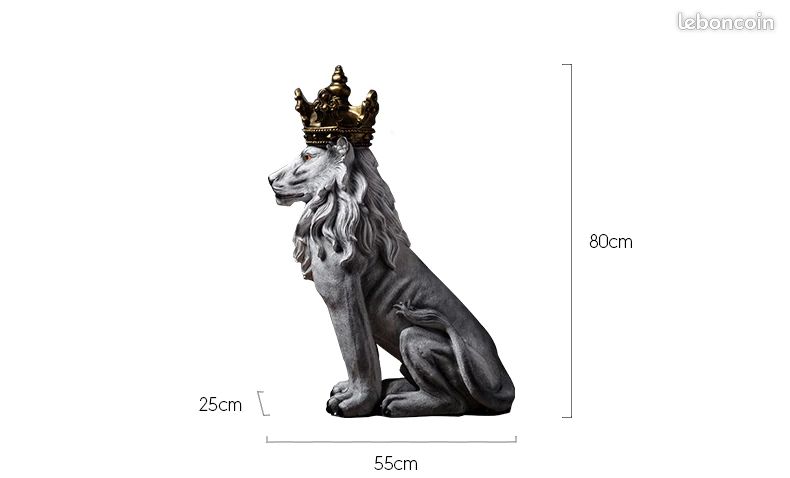 Sdllmta 4 Couleurs Créatives Couronne Lion Doré Statue Figure Animale Résine Moderne Noir/Blanc Décoration Sculpture Artisanat Bureau Maison, Argent