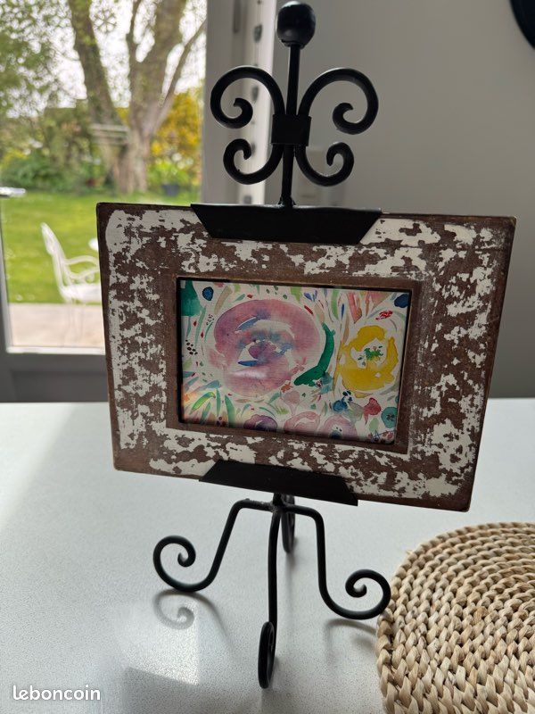 Petite aquarelle originale sur support fer forgé – Style Shabby Chic (image 1)