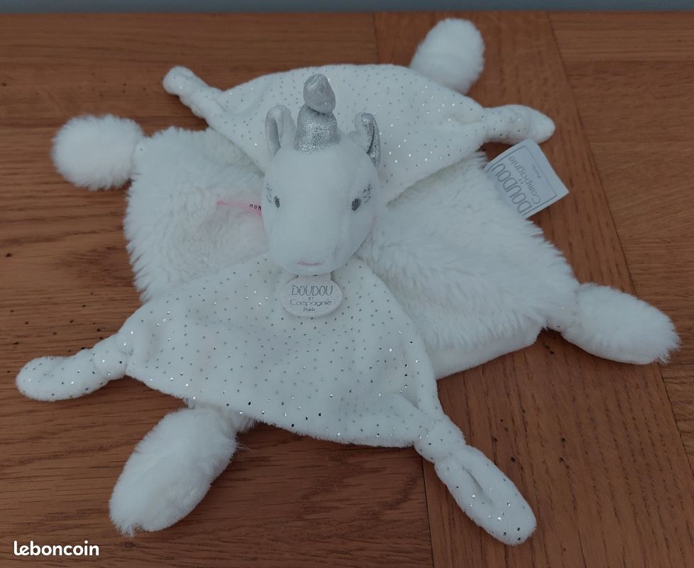 Doudou plat Licorne argent Doudou Compagnie Jeux Jouets