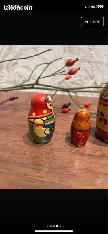 Lot de 5 poupées Matriochka vintage décorées à la main, 1967 - France