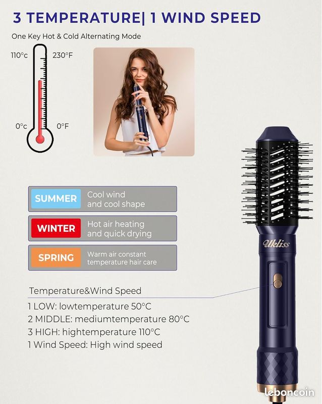 Brosse Soufflante set 6 in 1, UKLISS Air styler avec 6 Accessoires fer a Boucler, Seche Cheveux,Brosse Lissante Cheveux, Brosse Soufflante,pour Sécher, Boucler, Lisser, Donner du Volume et Coiffer (image 2)