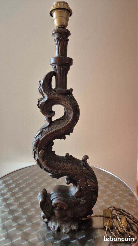 PIED DE LAMPE ZOOMORPHE " DAUPHIN " EN FONTE début XXe - 55 cm (image 4)
