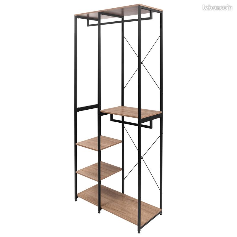 Penderie Bois + Acier Dressing Chambre Rangement Etageres (image 2)