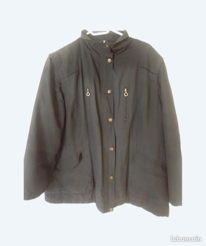 Manteau femme noir uni avec fermeture éclaire et boutons (image 1)