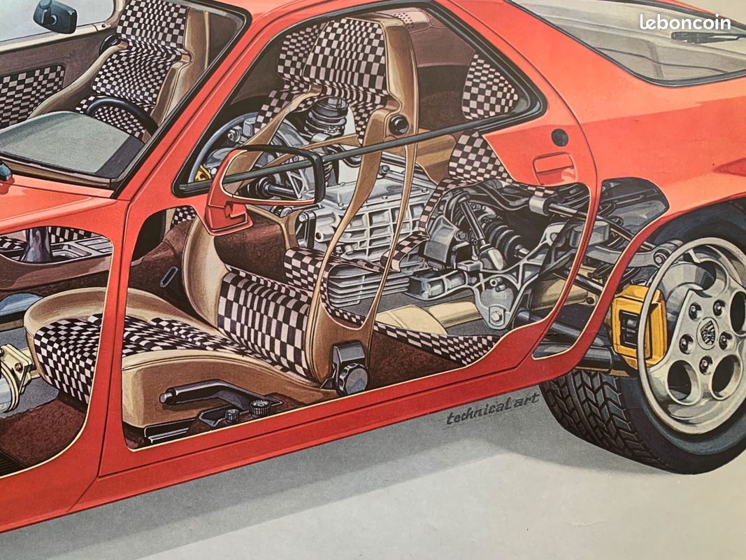 RARE affiche PORSCHE 928 originale techincal art (image 2)