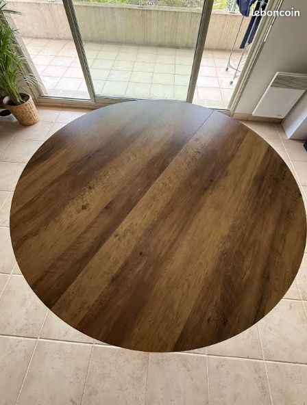 Table à manger ronde bois foncé et noir 110 cm (image 1)