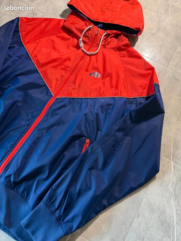 Veste Nike vintage rouge bleu marine bicolore capuche logo imprimé zip homme taille M (image 3)