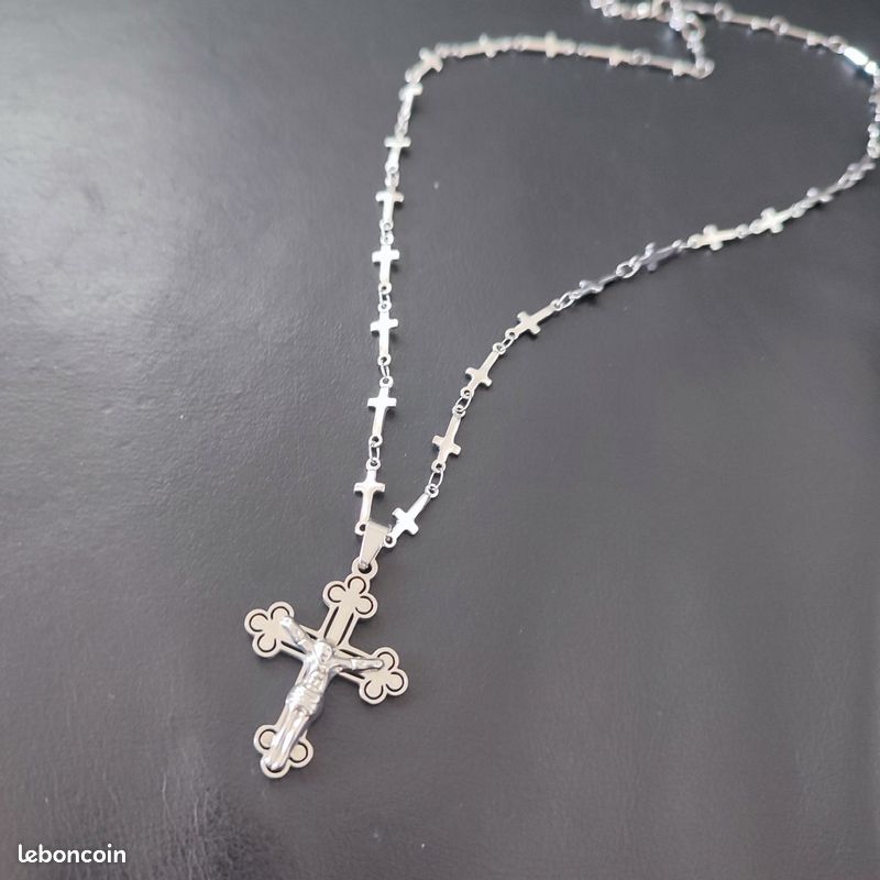 Chaine Homme Or Pendentif Croix En Acier Inoxydable Hommes Femmes Collier Chaîne Bijou Religieux Cadeau Bijoux Homme Argent