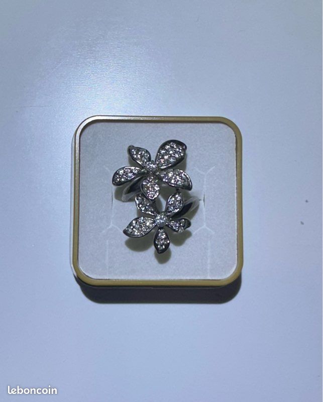 Bague argent massif 925 + multiples pierres 2 fleurs (image 2)