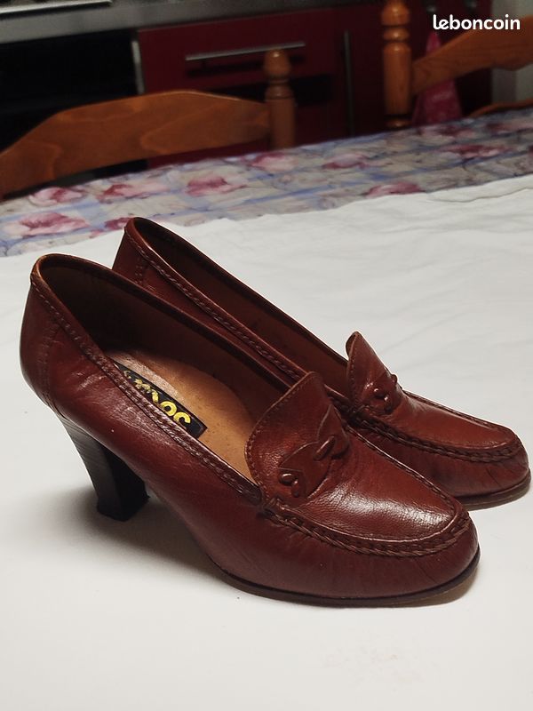 Escarpins trotteurs vintage cuir marron HIRICA Prestige - T36 - Made in France (image 1)