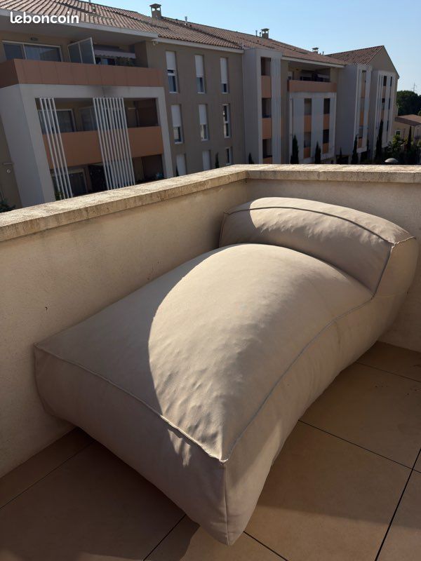 Chaise longue canapé de jardin Sklum beige (image 3)