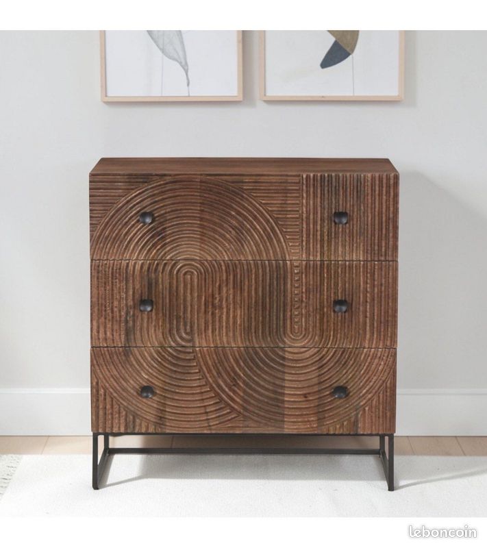Commode 6 tiroirs bois massif manguier sculptée – Anaya (image 1)