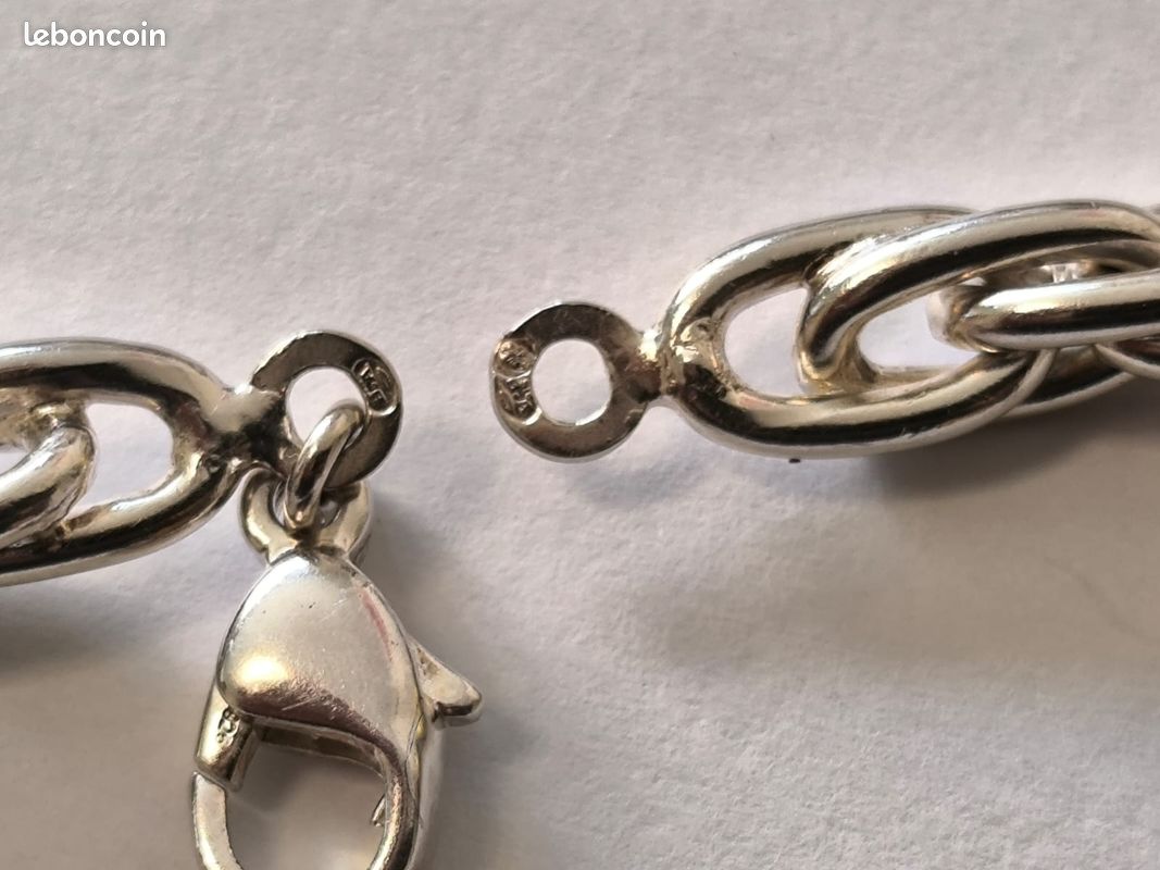 Collier Chaîne Byzantine En Argent Massif 925 - Longueur 52 Cm, Poids 121g, Occasion Patiné