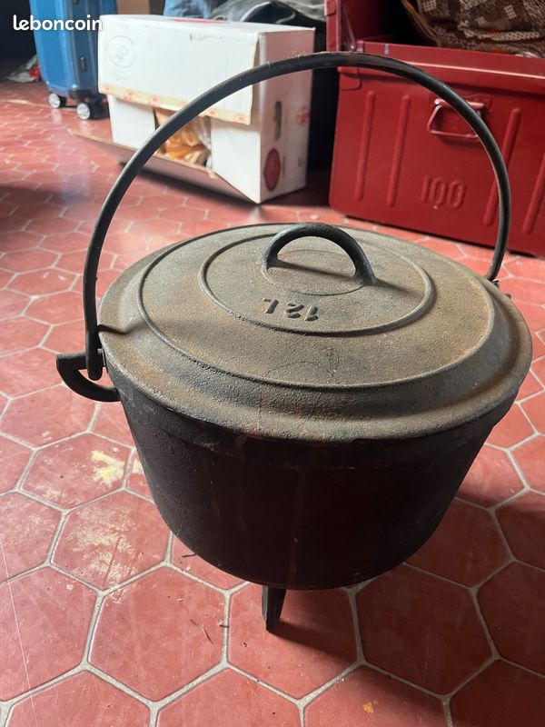Chaudron En Fonte Marmite Pour Cheminée, Cuisine Française, Avec Couvercle, Occasion