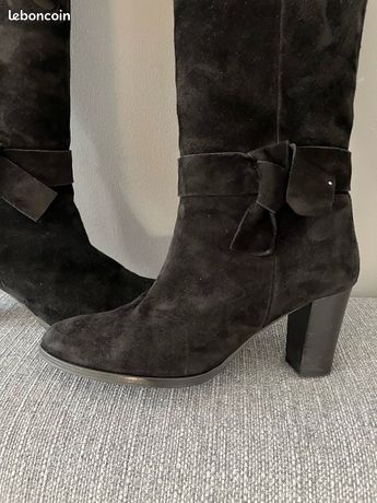 Bottes Vintage Accessoires Diffusion En Daim Gris – Taille 39, Talons Hauts, Semelles Refaites – Occasion Bon état