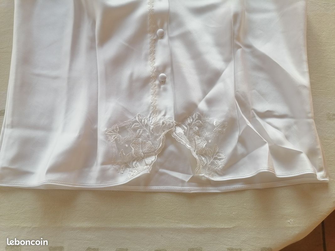 Blouse Blanche Dentelle M&S Mode Taille 36 - Doublée Polyester, Sans Manches, Très Bon état